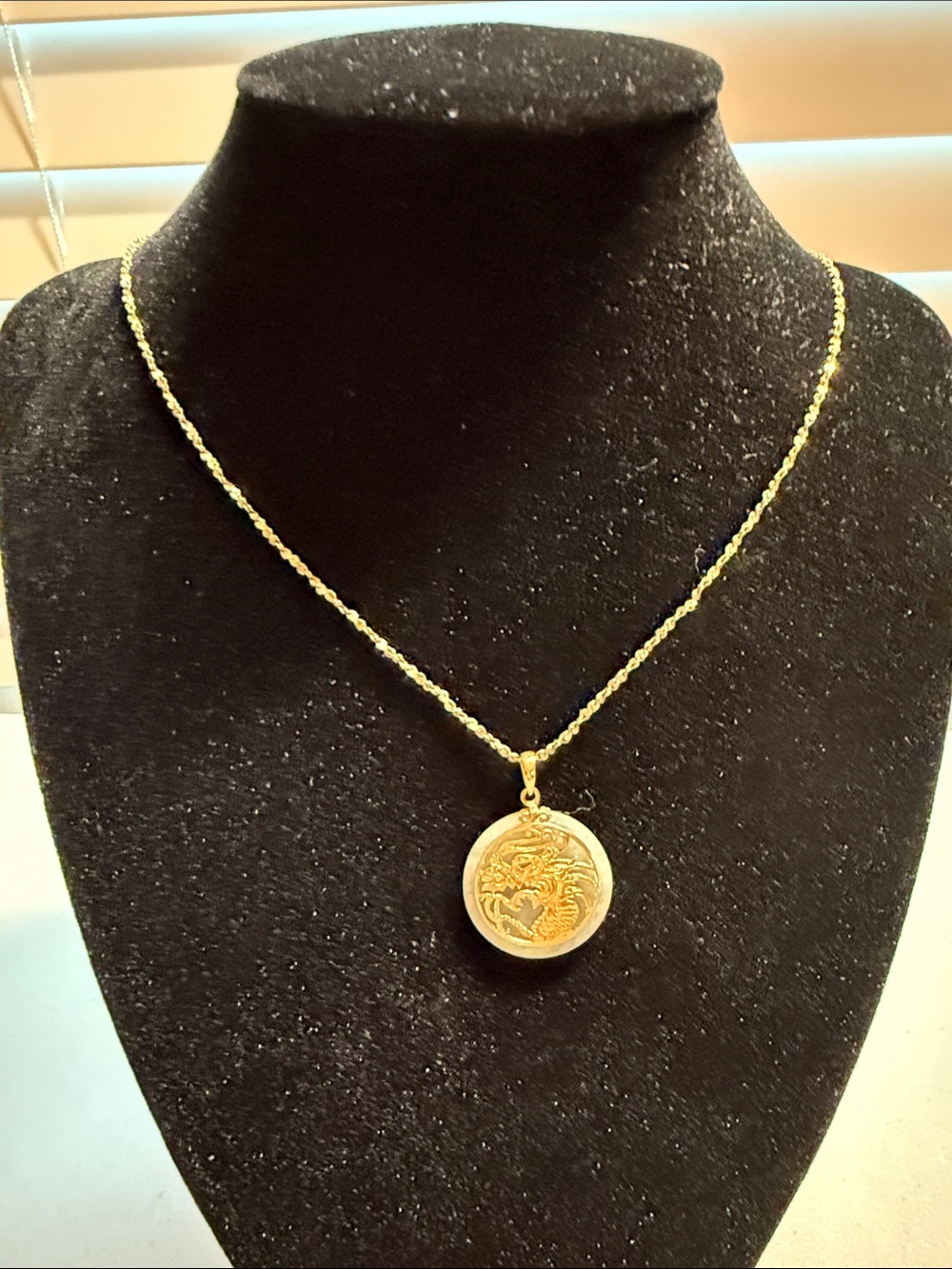 Gold-Tone Dragon Medallion with Jade Pendant Necklace